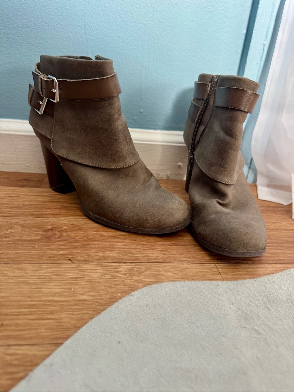 Madden Girl Olive Suede Ankle Booties with Buckle Strap